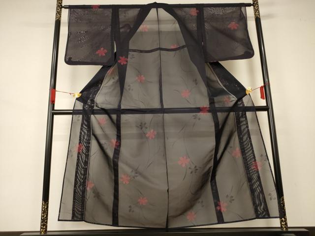 平和屋着物＊夏物 小紋 紗 草花文 正絹 逸品 未使用 AABB2491jd