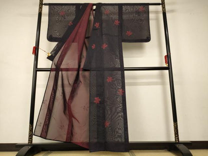 平和屋着物＊夏物 小紋 紗 草花文 正絹 逸品 未使用 AABB2491jd