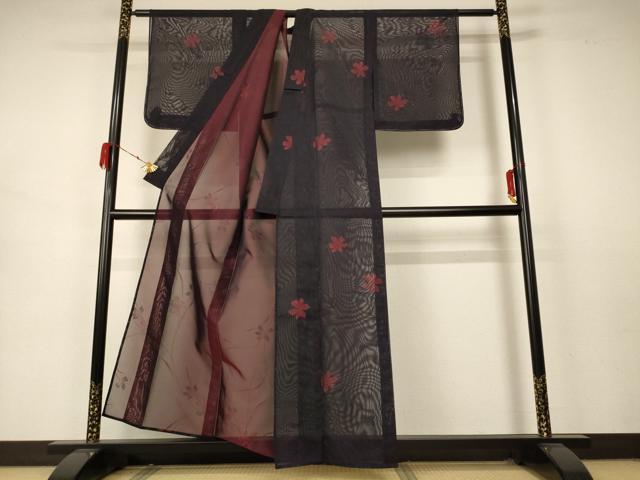 平和屋着物＊夏物 小紋 紗 草花文 正絹 逸品 未使用 AABB2491jd