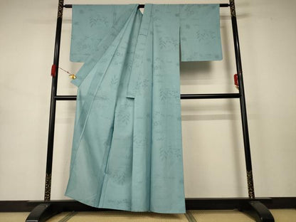 平和屋着物＊夏物 色無地 絽 流水草花文紗 錆青磁色 正絹 逸品 未使用 AABB2495jd