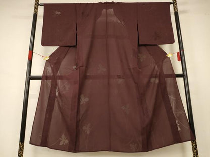 平和屋着物＊夏物 色無地 草葉紋紗 黒鳶色 正絹 逸品 AABB2497jd