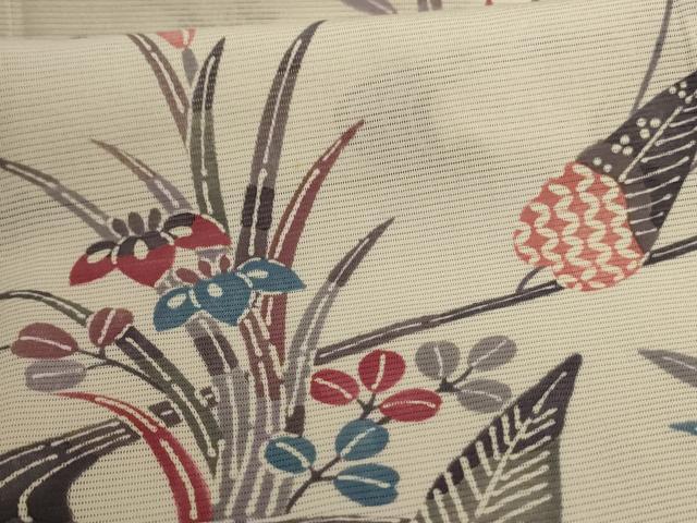 平和屋着物＊夏物 小紋 絽 型染め 流水草花文 正絹 逸品 AABB2508jd