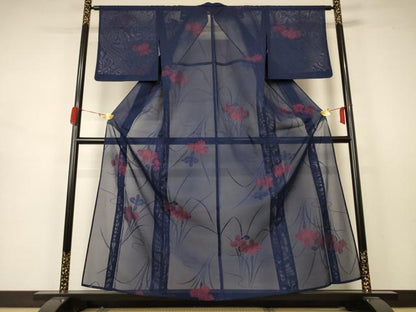 平和屋着物＊夏物 小紋 紗 草花文 正絹 逸品 AABB2509jd