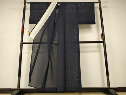 平和屋着物＊夏物 色無地 風景紋紗 藍鉄色 正絹 逸品 AABB2518jd