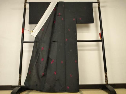 平和屋着物＊夏物 小紋 紗 草花文 銀糸 AABB2522jd