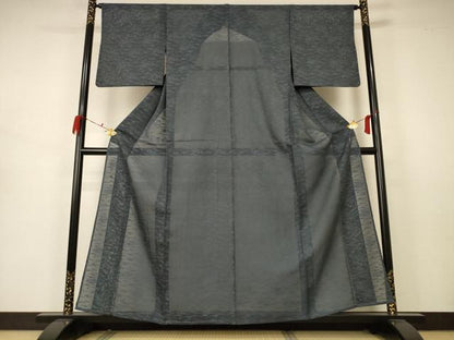 平和屋着物＊夏物 色無地 立波紋紗 藍墨茶色 正絹 逸品 AABB2523jd