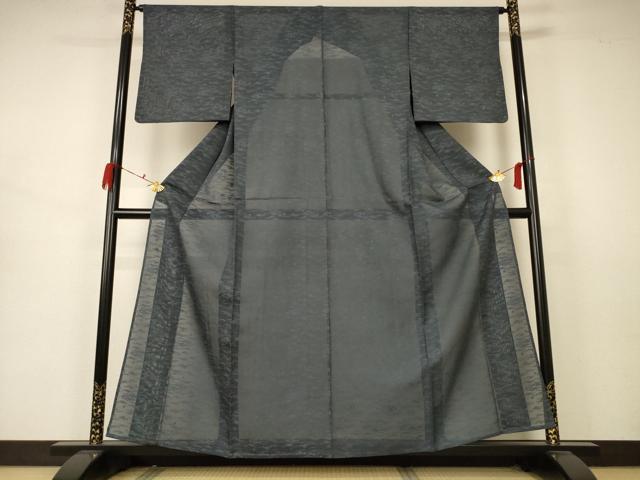 平和屋着物＊夏物 色無地 立波紋紗 藍墨茶色 正絹 逸品 AABB2523jd