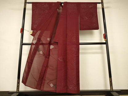 平和屋着物＊夏物 小紋 紗 色紙重ね文 銀糸 正絹 逸品 AABB2526jd