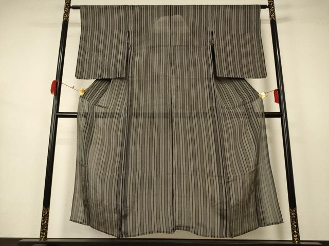 平和屋着物＊夏物 紗紬 縞 正絹 逸品 AABB2532jd