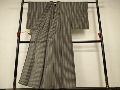 平和屋着物＊夏物 紗紬 縞 正絹 逸品 AABB2532jd
