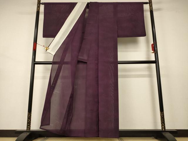 平和屋着物＊夏物 色無地 流水笹竹紋紗 紫鳶色 正絹 逸品 AABB2540jd