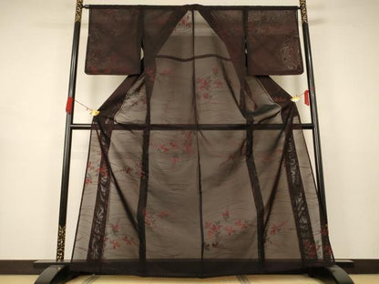 平和屋着物＊夏物 小紋 紗 芝葉文 正絹 逸品 AABB2541jd