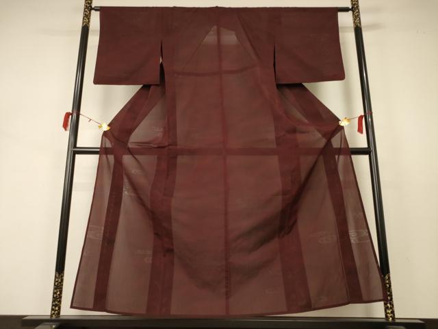 平和屋着物＊夏物 色無地 流水紋紗 葡萄茶色 正絹 逸品 AABB2546jd