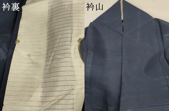 平和屋着物＊夏物　色無地　芝紋紗　藍鉄色　正絹　逸品　AABB2555jd