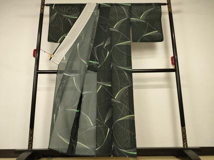 平和屋着物＊夏物 小紋 絽 枝葉文 洗える着物 AABB2563jd