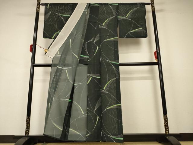 平和屋着物＊夏物 小紋 絽 枝葉文 洗える着物 AABB2563jd