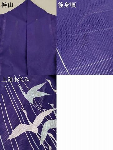 平和屋着物＊夏物 紬 絽 舞鶴文 洗える着物 AABB2564jd