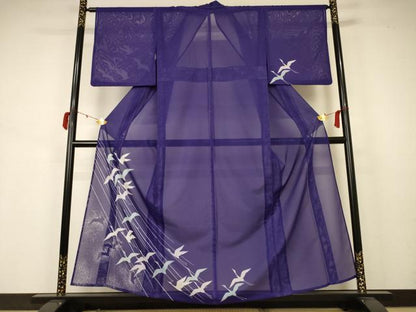 平和屋着物＊夏物 紬 絽 舞鶴文 洗える着物 AABB2564jd