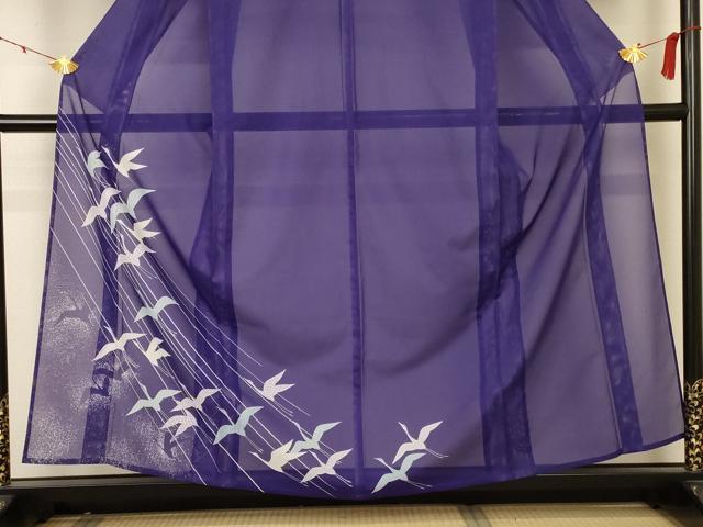 平和屋着物＊夏物 紬 絽 舞鶴文 洗える着物 AABB2564jd