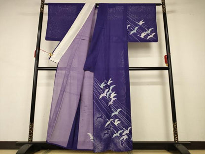 平和屋着物＊夏物 紬 絽 舞鶴文 洗える着物 AABB2564jd