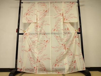 平和屋着物＊夏物 小紋 絽 楓文 洗える着物 AABB2566jd