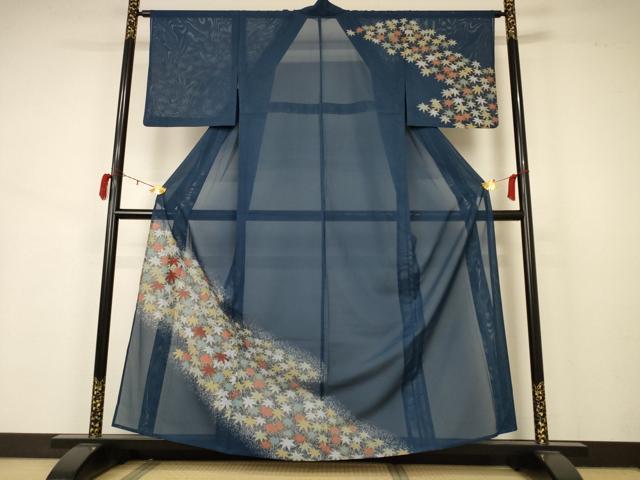 平和屋着物＊夏物 訪問着 絽 楓文 洗える着物 AABB2567jd