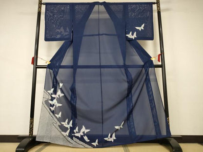 平和屋着物＊夏物 訪問着 絽 舞蝶文 洗える着物 AABB2568jd