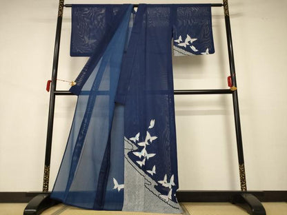 平和屋着物＊夏物 訪問着 絽 舞蝶文 洗える着物 AABB2568jd