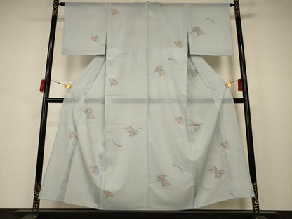平和屋着物＊夏物 小紋 絽 扇子芝文 洗える着物 AABB2569jd