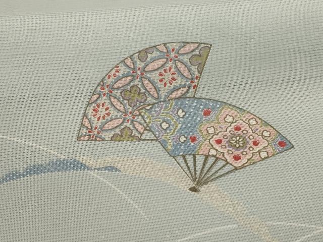 平和屋着物＊夏物 小紋 絽 扇子芝文 洗える着物 AABB2569jd