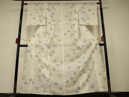 平和屋着物＊夏物 小紋 絽 舞花文 洗える着物 AABB2575jd