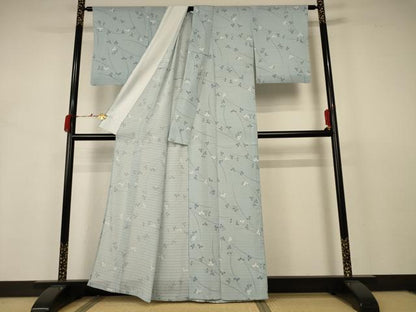 平和屋着物＊夏物 小紋 絽 枝葉文 洗える着物 AABB2578jd