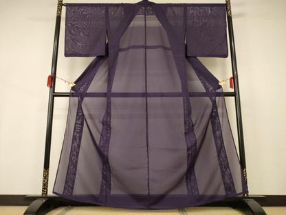 平和屋着物＊夏物 色無地 絽 滅紫色 洗える着物 AABB2579jd