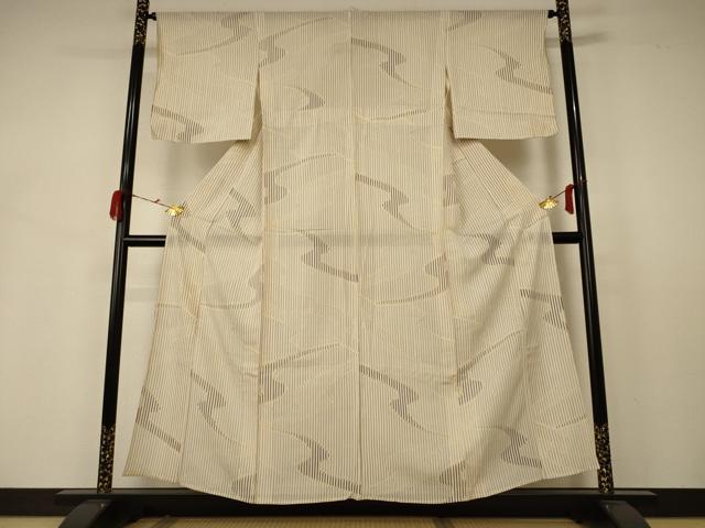 平和屋着物＊夏物 小紋 絽 変わり縞 正絹 逸品 AABB2583jd
