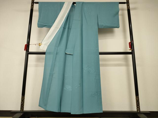 平和屋着物＊夏物 無地絵羽訪問着 絽 刺繍 扇面草花文 錆青磁色 正絹 逸品 AABB2584jd