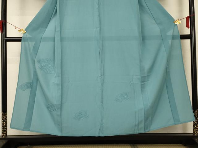 平和屋着物＊夏物 無地絵羽訪問着 絽 刺繍 扇面草花文 錆青磁色 正絹 逸品 AABB2584jd
