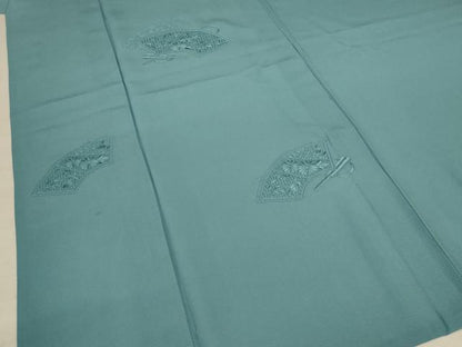 平和屋着物＊夏物 無地絵羽訪問着 絽 刺繍 扇面草花文 錆青磁色 正絹 逸品 AABB2584jd