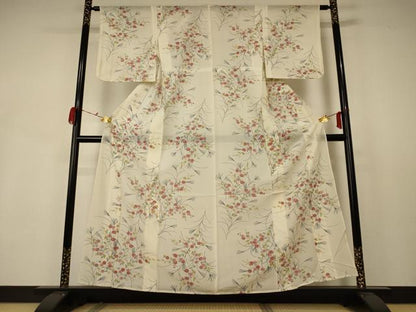 平和屋着物＊夏物 小紋 絽 草花文 正絹 逸品 AABB2587jd