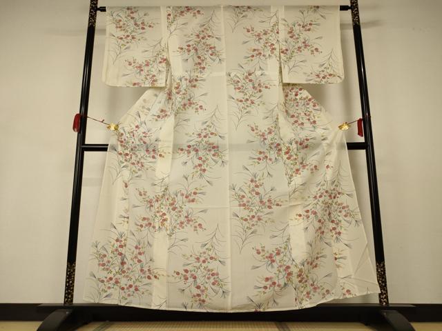 平和屋着物＊夏物 小紋 絽 草花文 正絹 逸品 AABB2587jd