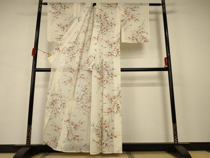 平和屋着物＊夏物 小紋 絽 草花文 正絹 逸品 AABB2587jd