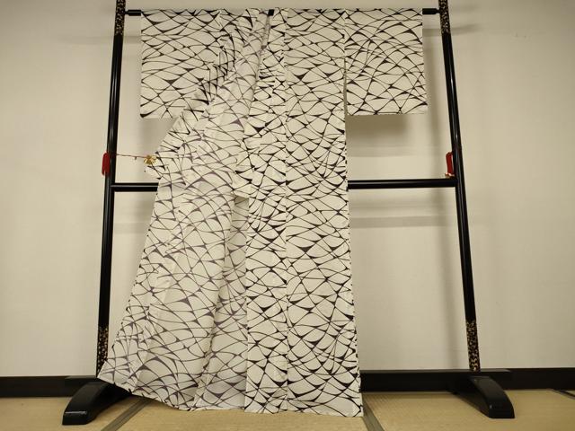 平和屋着物＊夏物 小紋 絽 網目文様 洗える着物 AABB2589jd