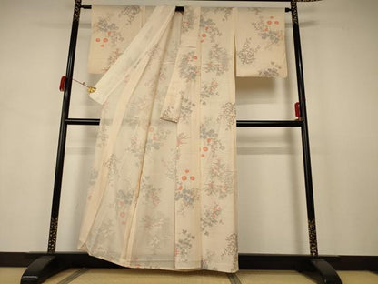平和屋着物＊夏物 小紋 絽 手描き 草花文 正絹 逸品 AABB2590jd