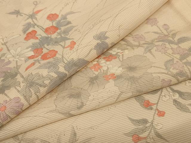 平和屋着物＊夏物 小紋 絽 手描き 草花文 正絹 逸品 AABB2590jd