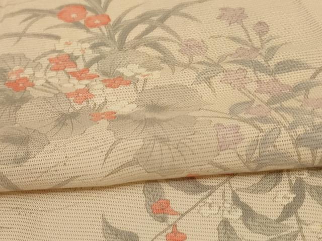 平和屋着物＊夏物 小紋 絽 手描き 草花文 正絹 逸品 AABB2590jd