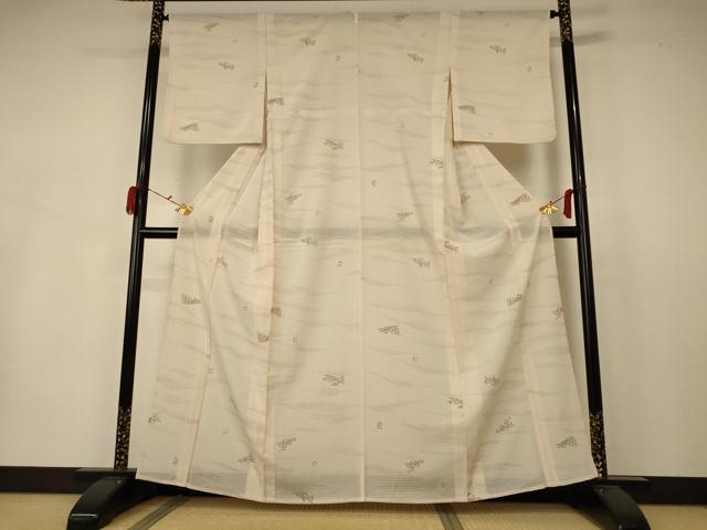 平和屋着物＊夏物 小紋 絽 筏草花文 洗える着物 AABB2591jd