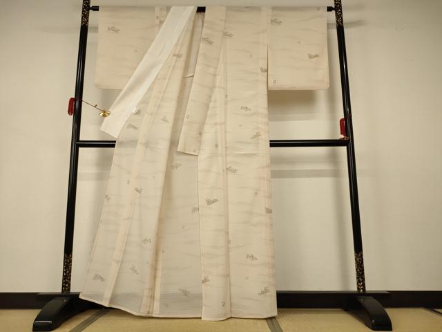 平和屋着物＊夏物 小紋 絽 筏草花文 洗える着物 AABB2591jd