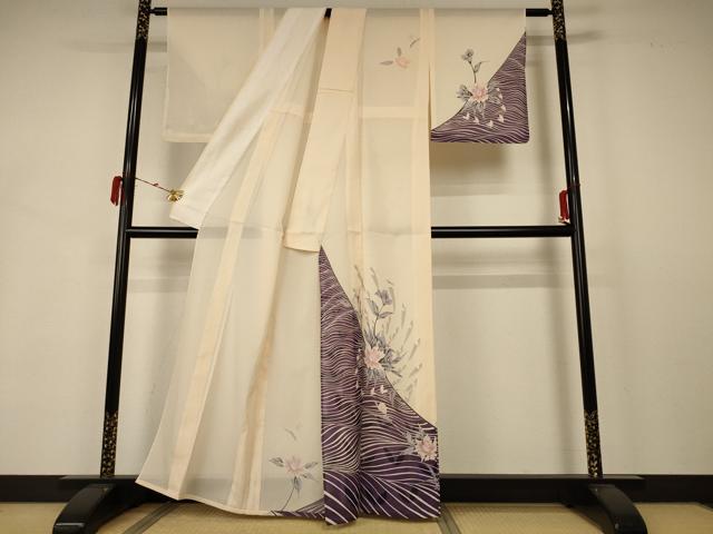 平和屋着物＊夏物 訪問着 絽 流水草花文 洗える着物 AABB2595jd