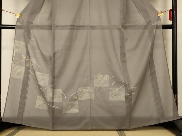 平和屋着物＊夏物 訪問着 絹駒上布 蜻蛉 金銀彩 反端付き 正絹 逸品 AABB2598jd