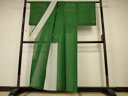 平和屋着物＊夏物 色無地 絽 常磐色 洗える着物 AABB2606jd