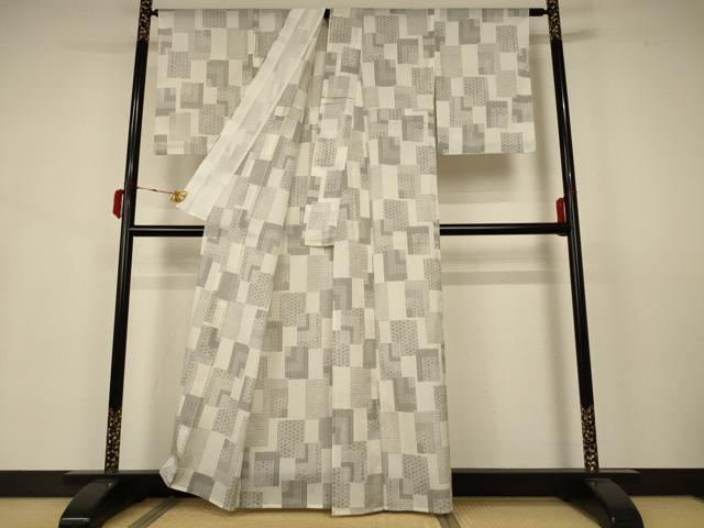 平和屋着物＊夏物 小紋 紗 色紙吉祥文 洗える着物 AABB2613jd